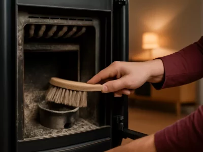 Pelletkachel reinigen: brander en warmtewisselaar schoonmaken met borstel