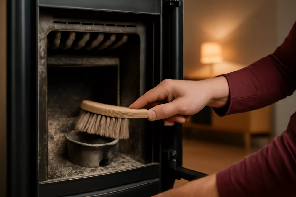 Pelletkachel reinigen: brander, aswade en warmtewisselaar schoonmaken tussendoor